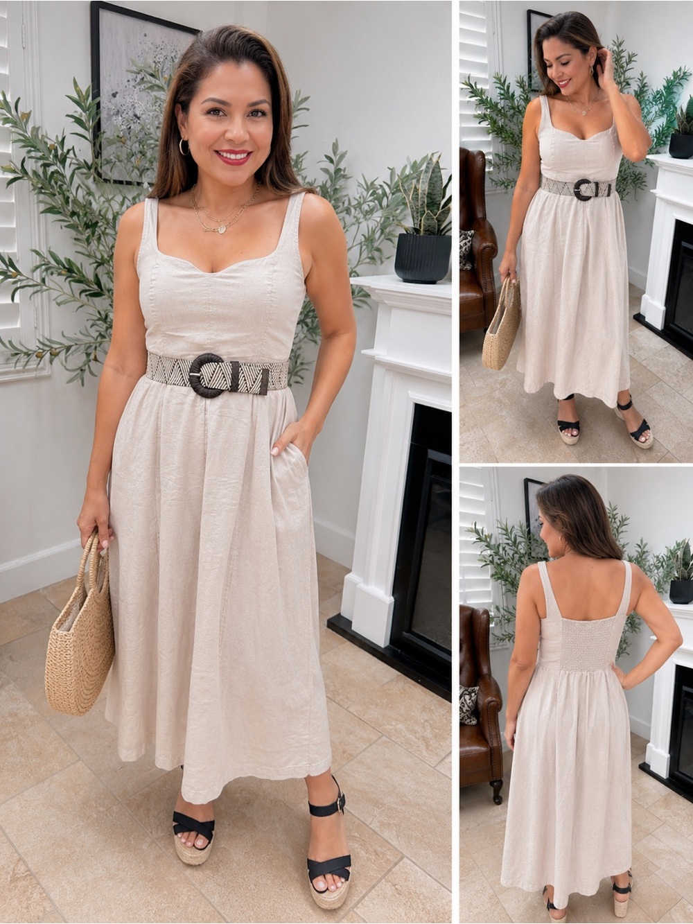 Old Navy Cream Sleeveless Midi Dress - Belt not included
